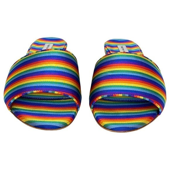 Tabitha Simmons Womens Slide Sandals EU 36 US 6 Sprinkles Rainbow Stripe Silk - Picture 3 of 13